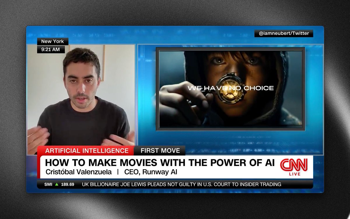 iamneubert's tweet image. Something I was not expecting this week is my trailer being showcased on @CNN alongside @runwayml CEO @c_valenzuelab !!!

What is happening?! 🤯