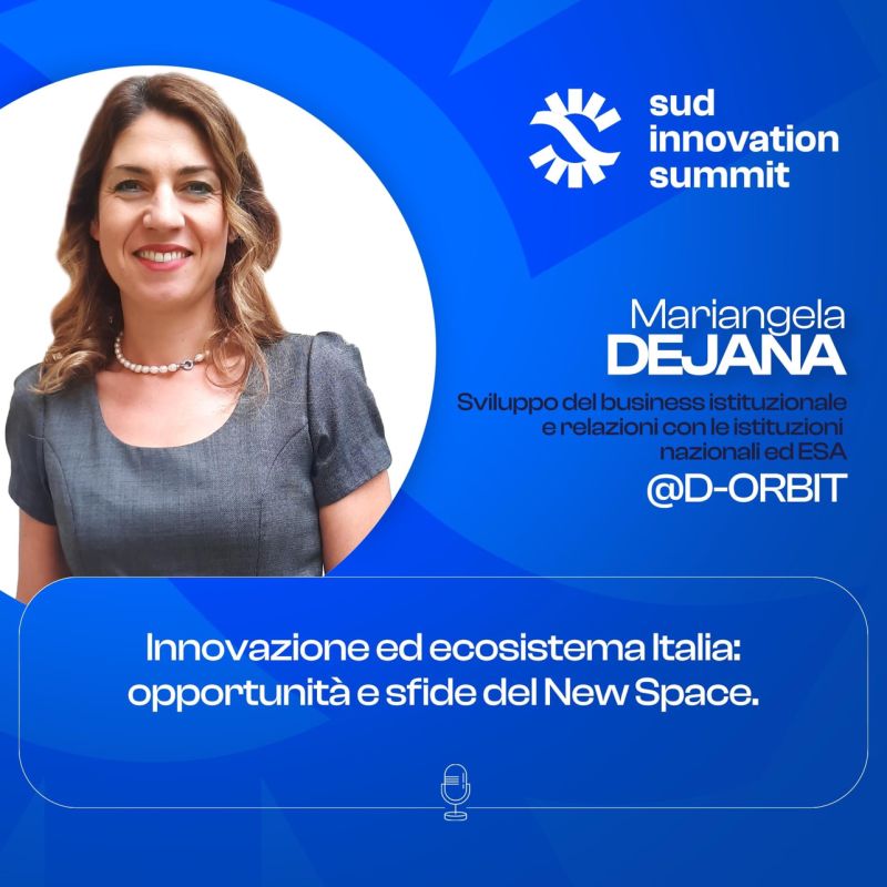 Save the date!

We are happy to announce that Mariangela Dejana, our Business Development Manager, will be speaking about "Challenges and Opportunities of the Italian Space Sector" at the <a href="/Sudinnovations_/">Sud Innovation Summit</a>  on September 15th. 🛰️

Learn more 👉linkedin.com/feed/update/ur…
