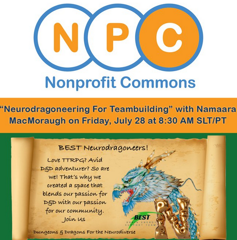 lyrlobo's tweet photo. Join us now at the Nonprofit Commons in @secondlife, @go4victory speaks on Neurodragoneering for Teambuilding with @GKraegel
/ Namaara MacMoraugh. See you at @npsl at https://t.co/E1XjPx5lsk #VirtualGood #DungeonsandDragons #TeamBuilding #neurodivergent https://t.co/cQBPcedka1