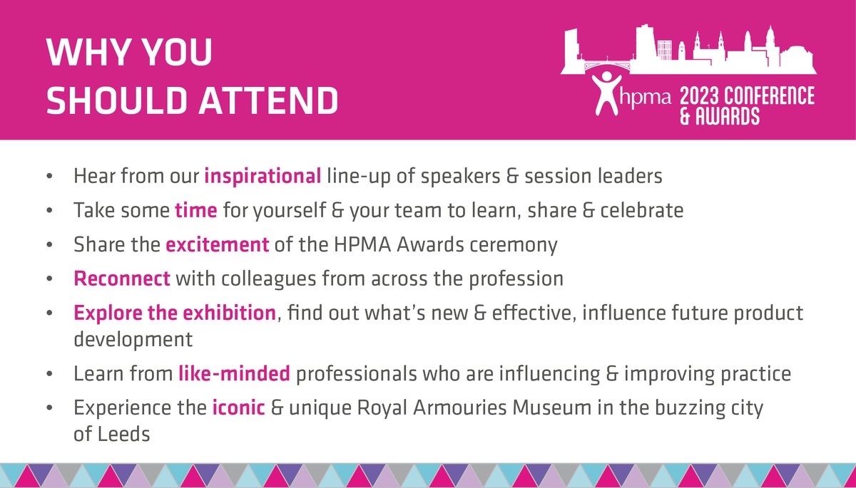 HPMA_National's tweet photo. 📢📢7 good reasons why you should book your ticket now for the #HPMA2023 Conference &amp; Awards  
Book here now: https://t.co/BLgp1imk4F
@nickyinghamICTP @heypatchwork @NHSPbank
@RLDatix @ibex_gale @KPMG @MillsandReeve
@HPMA_President https://t.co/EtfD3rfxmm