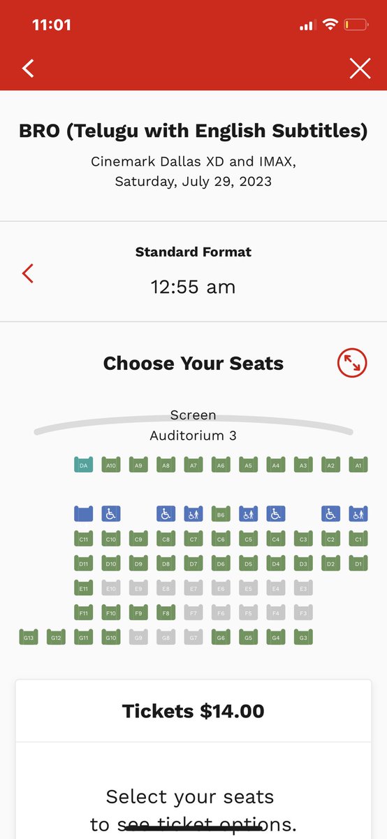 Evening and night shows day 1 status (not premieres) in Cinemark Dallas XD and IMAX 🔥🔥 12:55 AM midnight show is fast filling #Bro #BROtheAvatar #BroTrailer