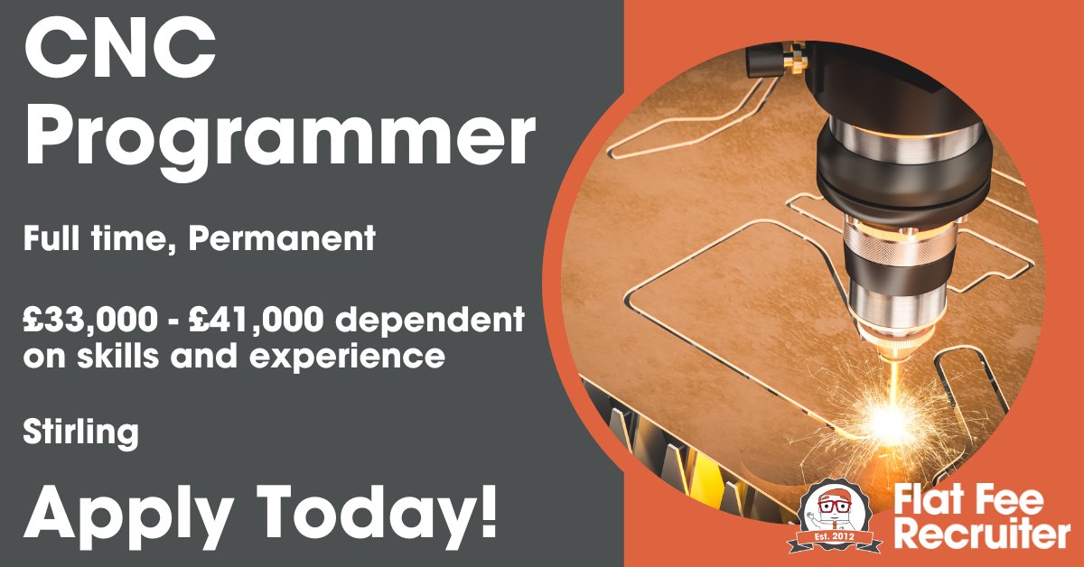 FFRecruitment's tweet image. Join our client’s expanding team as a CNC Stone Sawyer/ Programmer in Stirlingshire, Scotland. If you have experience of working with 5-axis CNC machines, they would love to hear from you - Apply today at: eu1.hubs.ly/H04Lhk-0
#cncprogrammer #constructioncareers