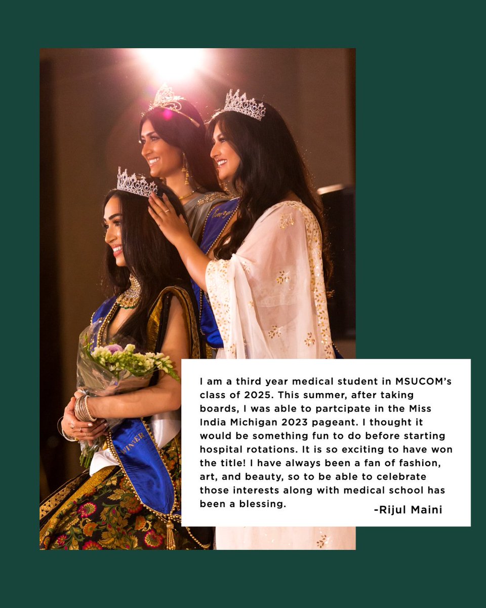 MSU_Osteopathic's tweet photo. Congratulations to MSUCOM student Rijul Maini for winning the title of Miss India Michigan 2023! https://t.co/4yTKOEpA2H