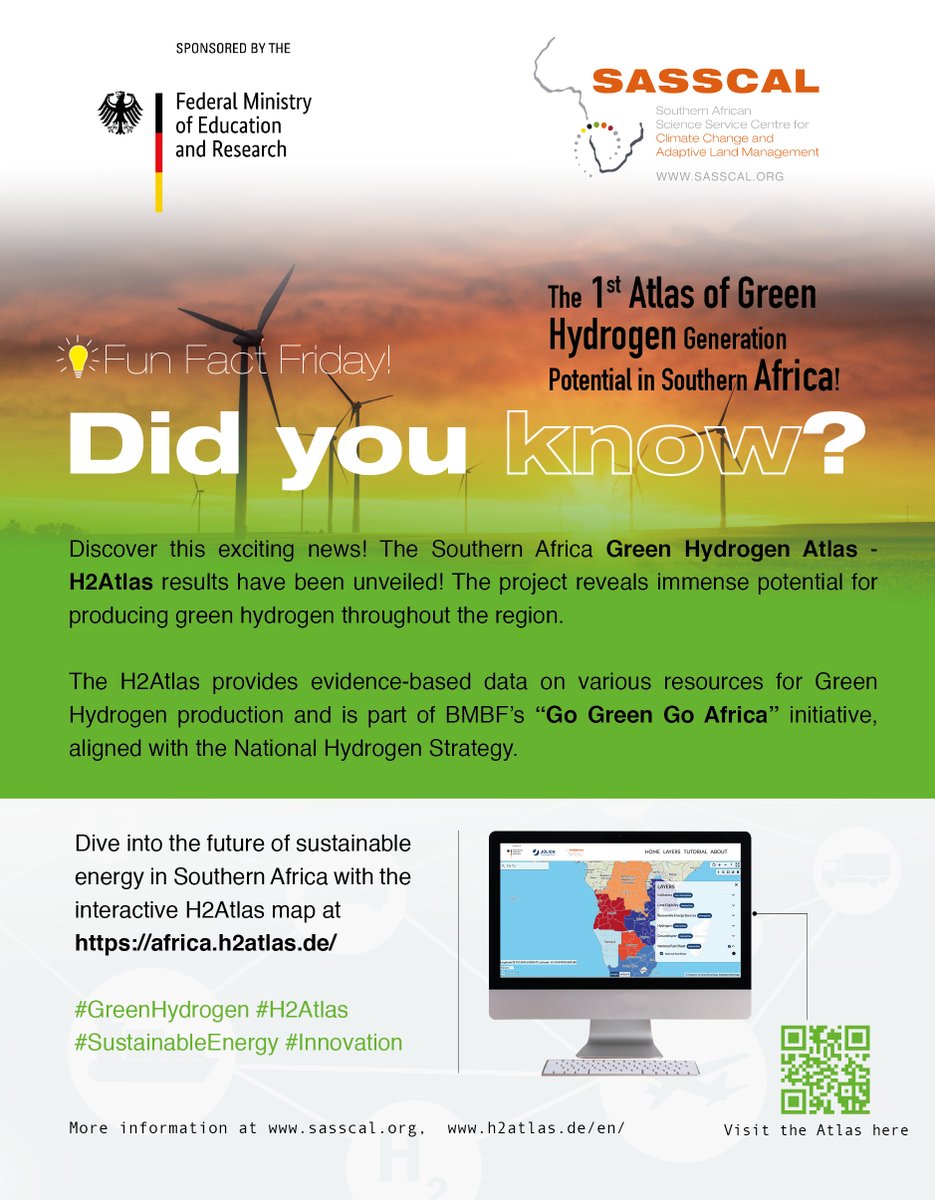 SASSCAL_ORG's tweet photo. 💡 Fun Fact Friday! 🌍
#GreenHydrogen #H2Atlas #sustainableenergy #InnovationInAction #NetZero https://t.co/noH8bw4IEx