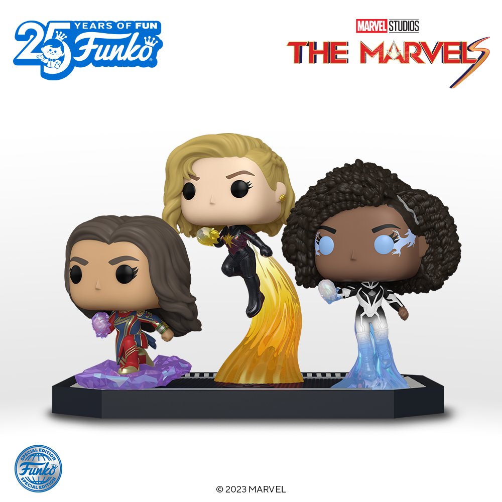 FunkoEurope's tweet photo. Blink and you’ll miss it! Team up with new collectibles from Marvel Studios’ The Marvels as they test the limits of their connection. Who will switch things up in your collection?

Be the first to know when they’re in stock: https://t.co/sK7WNGbPuO. Look out for the exclusives heading to:
Ms. Marvel (Glow)
🇬🇧 The Entertainer
🇫🇷 Micromania
🇪🇸🇵🇹 El Corte Ingles
🇬🇧🇪🇺 https://t.co/7loZ6HjbjA

Photon (Glow)
🇬🇧 Coming to local comic book stores across the UK
🇩🇪🇦🇹🇨🇭Hunter & Collectors
🇬🇧🇪🇺 https://t.co/7loZ6HjbjA

Captain Marvel
🇫🇷 FNAC
🇪🇸🇵🇹 El Corte Ingles
🇬🇧🇪🇺 https://t.co/7loZ6HjbjA

Ms. Marvel/Captain Marvel/Photon Pop! Moment
🇬🇧🇪🇺 https://t.co/7loZ6HjbjA

Ms. Marvel (Funko Web)
🇬🇧🇪🇺 https://t.co/7loZ6HjbjA