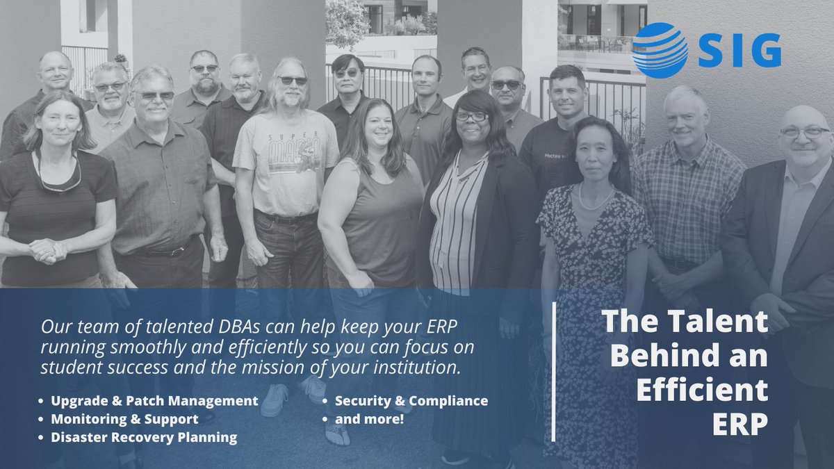 SIGCorpLIVE's tweet image. Our team of talented #DBAs can help keep your #ERP running smoothly &amp;amp; efficiently so you can focus on #studentsuccess and your institution's mission. 

To learn more 👉 ow.ly/piCj50PnxYO

#higheredtechnologyconsultants