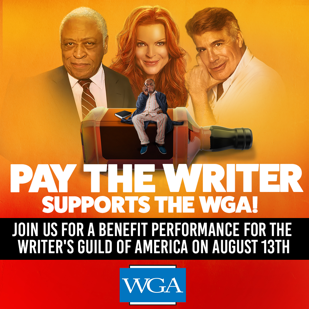 PayWriterPlay's tweet photo. Join us for our first performance on August 13th, with a benefit event and reception to follow in support of the Writers Guild of America. 50% of all ticket sales from this performance will go to the WGA. Get your tickets at https://t.co/Irf1xocIjZ! https://t.co/CjUqYZNIR5