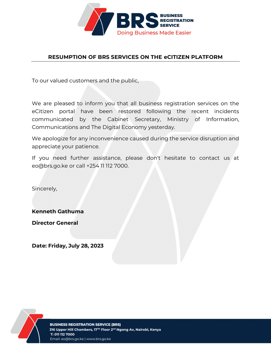 Business Registration Service (BRS) tweet media