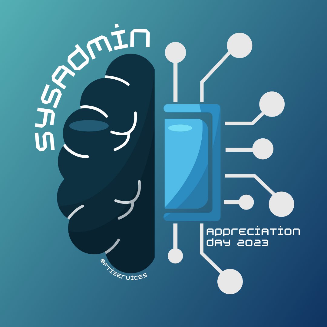 FTIServices's tweet image. Today we&apos;d like to show appreciation for all of our System Administrators out there, who are working to keep your networks secure and your computers happy! Thanks for all you do! #SysAdminDay #SysAdminDay2023 #systemadministratorappreciationday