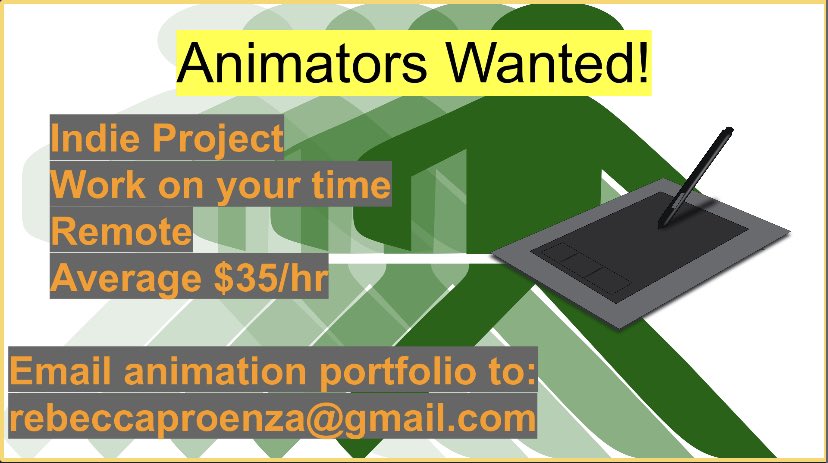 Looking for #animators to work collaboratively on an indie project with me. Any experience welcomed, just need skills, time management, and communication 💚
#WorkFromHome #animation #HireAGraduate #indie_anime