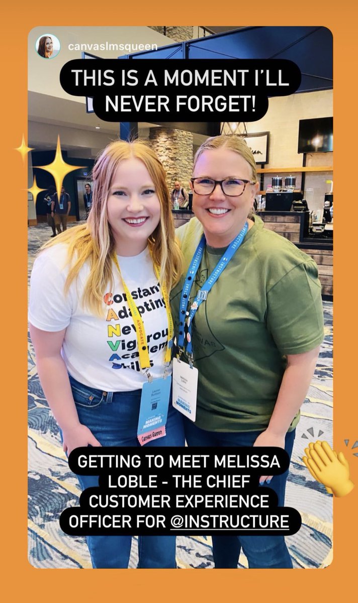 CanvasQueen's tweet photo. It was such a pleasure to meet @melissajoell this week at InstructureCon!
#MakingMoments #INSTCon23 #CanvasFam #InstructureCon23 https://t.co/qwqxqLB0qD