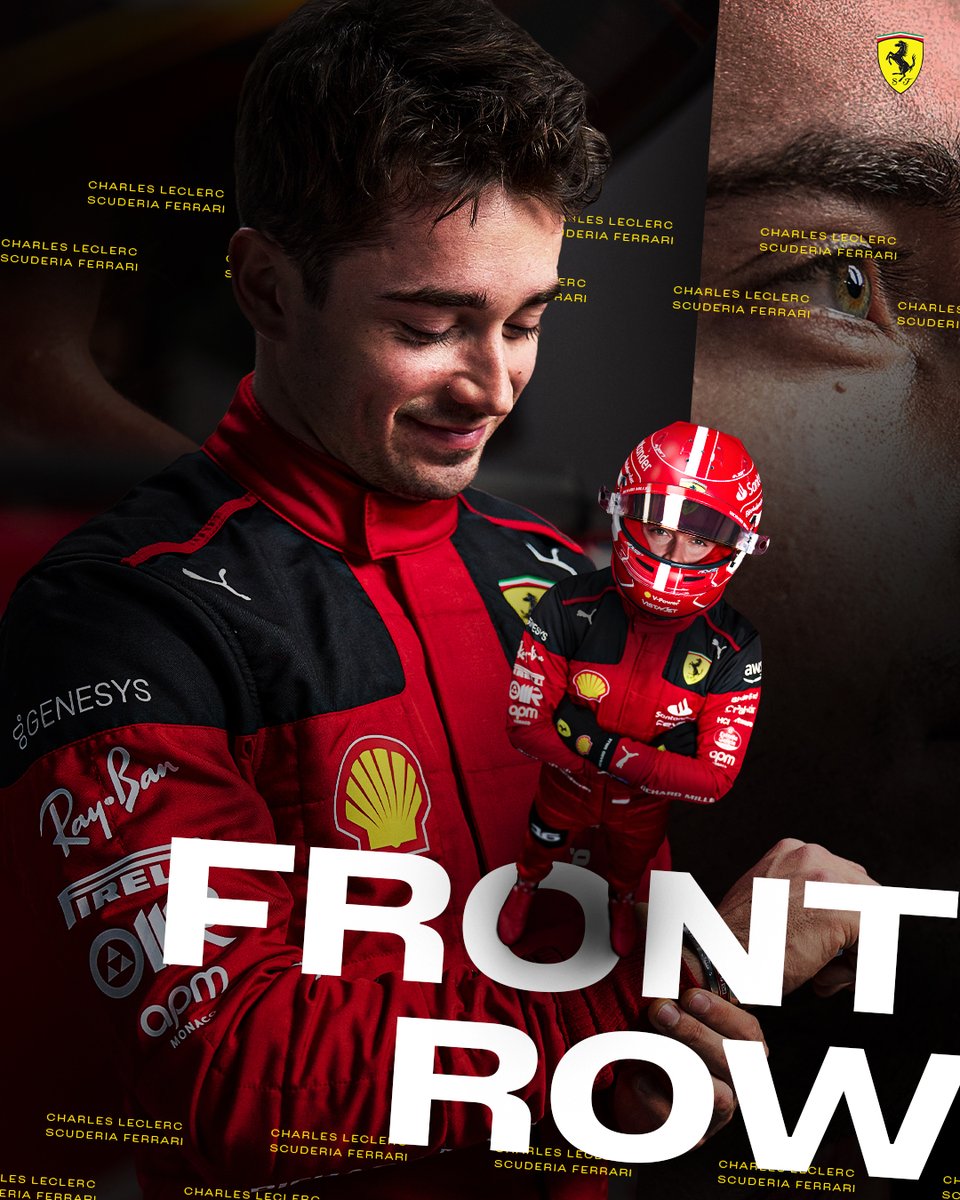 ScuderiaFerrari's tweet photo. Giving it everything from the front row for Sunday’s race! 😎

#BelgianGP 🇧🇪 https://t.co/ZY8AWn1PU1