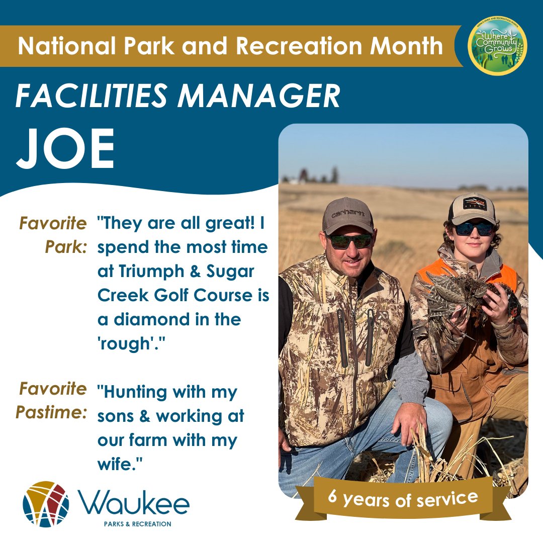 WaukeeParks_Rec's tweet photo. In honor of National Park and Recreation Month, meet the faces behind everything our Department does! Matt and Josh are our fearless department leaders, Joe oversees our facilities and Melissa is the friendly face at our front desk every day. 🤩

#WhereCommunityGrows #NPRM https://t.co/7FtWRmBtGF