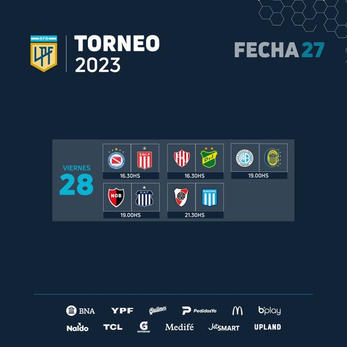 CalcioArg's tweet photo. Tutto è pronto per il gran finale di #PrimeraDivisión🇦🇷💥
⏰ 21:30 #ArgJrs 🆚 #Estudiantes
⏰ 21:30 #Unión 🆚 #DefensaYJ
⏰ 00:00 #Belgrano 🆚 #RCentral
⏰ 00:00 #Newells 🆚 #Talleres
📺 SoloCalcio e MolaTv
⏰ 02:30 #River 🆚 #Racing
📺 Sportitalia e MolaTv https://t.co/vMc1Aurrrd