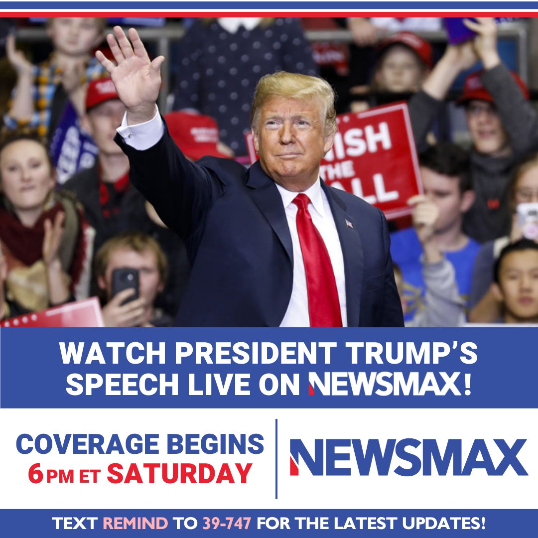 NEWSMAX's tweet photo. TRUMP RALLY LIVE: Trump talks new indictment, Biden impeachment! Watch him on NEWSMAX Saturday at 6 PM ET! More: https://t.co/zGUiin0pw6 https://t.co/CY63eQdSdk
