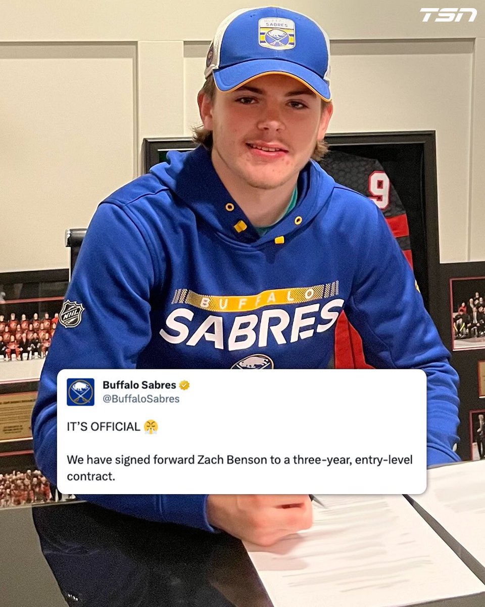 The Sabres sign their 2023 first round pick Zach Benson to an entry level contract.
