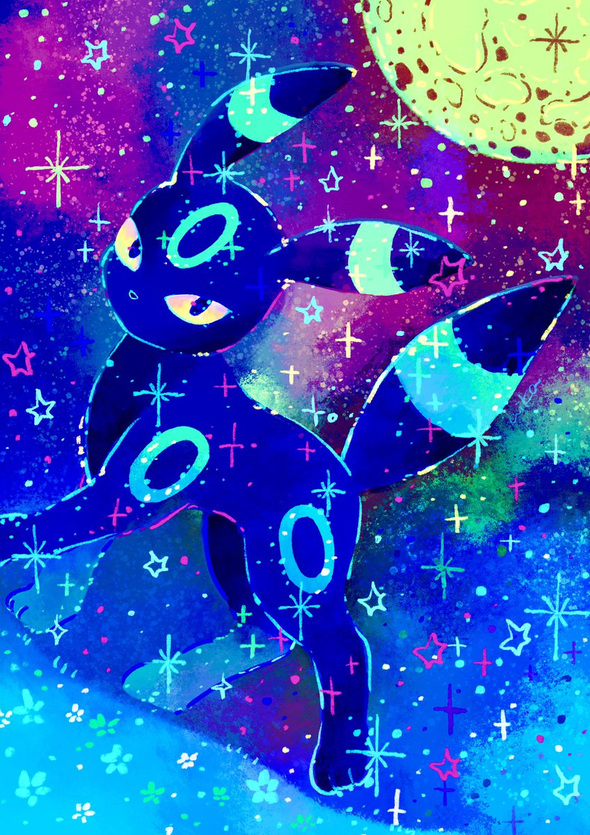 umbreon pokemon (creature) no humans solo moon full body star (sky) sparkle  illustration images