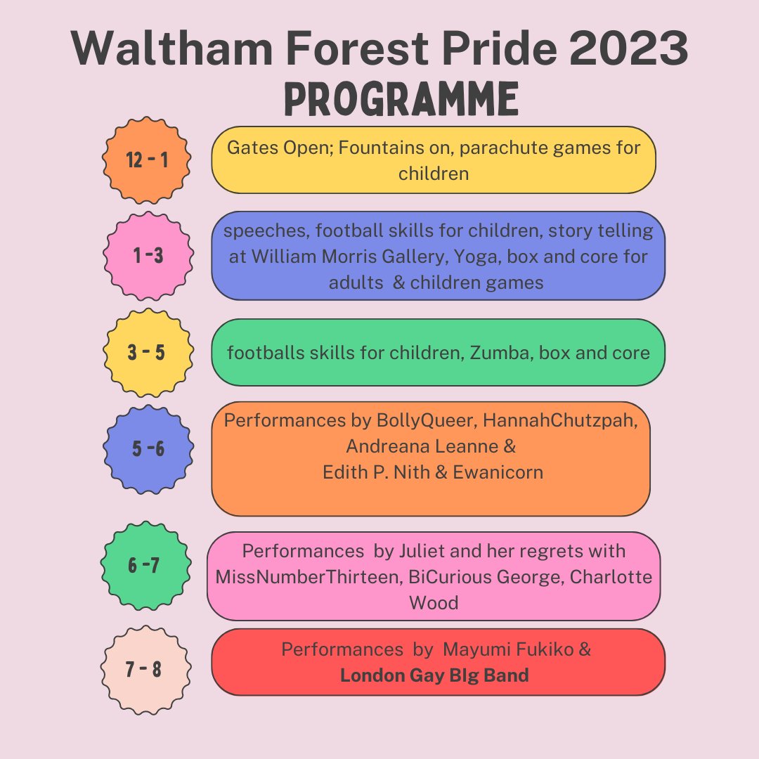 Last few hours to get tickets to #WalthamForestPride  Ticket available via eventbrite   Tickets are going fast so don't be disappointed. ow.ly/A89550PnSLj Here is the programme of activities