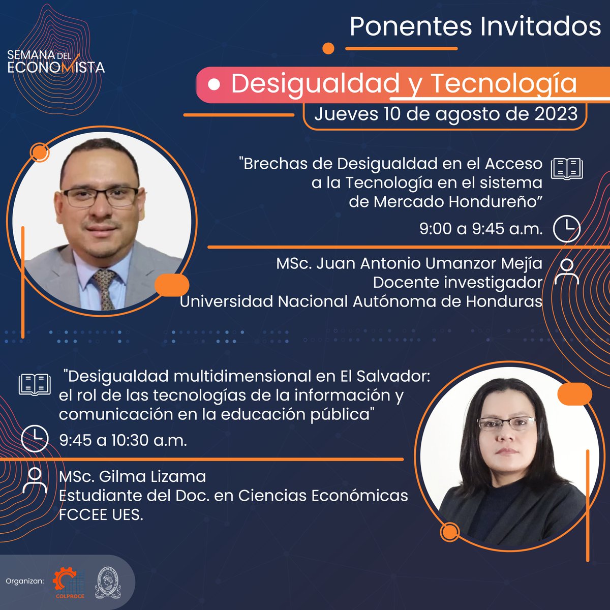 Colproce_SV's tweet photo. Presentamos lo temas y ponentes de la jornada 3 de la Semana Del Economista 2023, recuerda que puedes participar de las ponencias de forma presencial en COLPROCE y de forma virtual en nuestra página
#semanadeleconomista2023 #COLPROCE https://t.co/bTsDGgNC4n