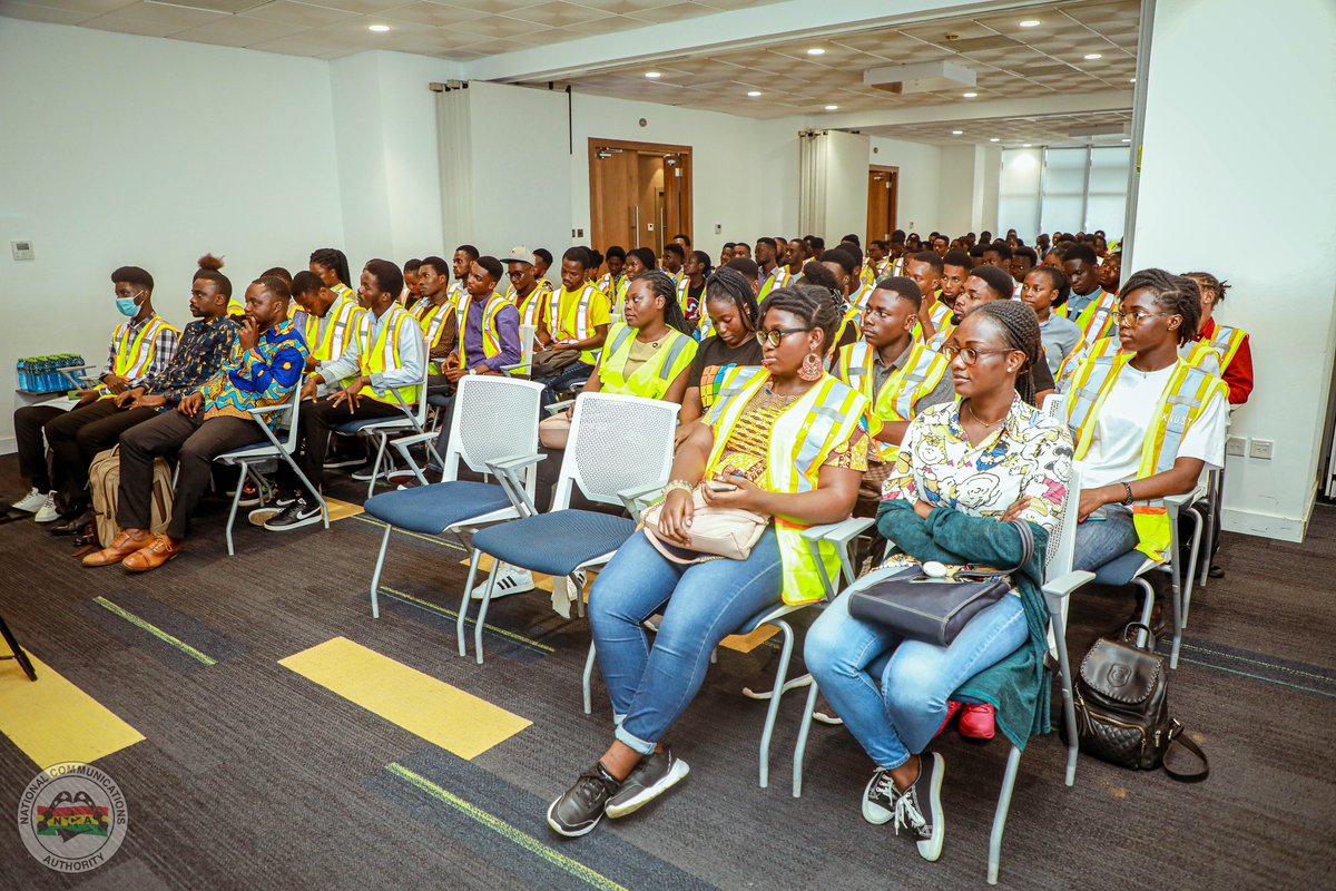 NCAGhana's tweet photo. TELECOM ENGINEERING STUDENTS OF KNUST GAIN PRACTICAL KNOWLEDGE AT THE NCA
On Friday, 28th July, 2023, the NCA again hosted 113 Telecom Engineering students from KNUST on an educational visit at the NCA Tower in Accra. https://t.co/ORqZ1Fe8it