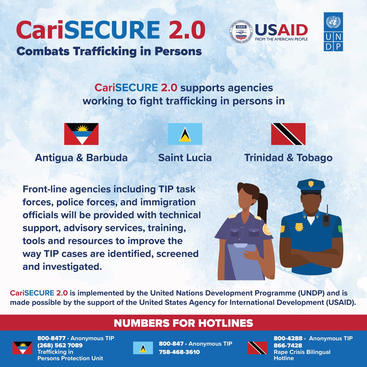 #CariSECURE 2.0 helps beneficiary countries to implement &amp; develop reduction initiatives for human trafficking crimes while improving state capacity to facilitate timely and effective prosecution. Let’s reach every victim of trafficking. Leave no one behind! #EndHumanTrafficking.