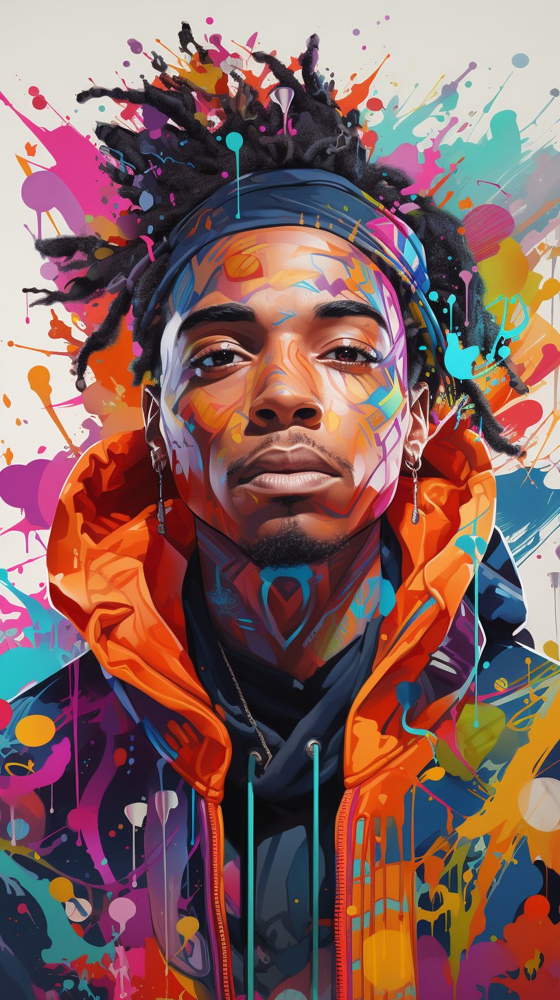 90's anime , Black Rapper character, super pro illustration, pencil hatch, sketch, crossinghatch, pencil sketch, drawing, colorful background --ar 9:16 --s 250 --v 5.2