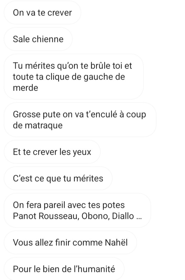 Voilà ce qu'on reçoit quand on est engagée en politique avec la France Insoumise. Projets d’attentat contre Mélenchon, incendie du domicile d’une militante, menaces de mort sur les élus, l’extrême droite veut notre peau dans le silence assourdissant des médias et du Gouvernement.