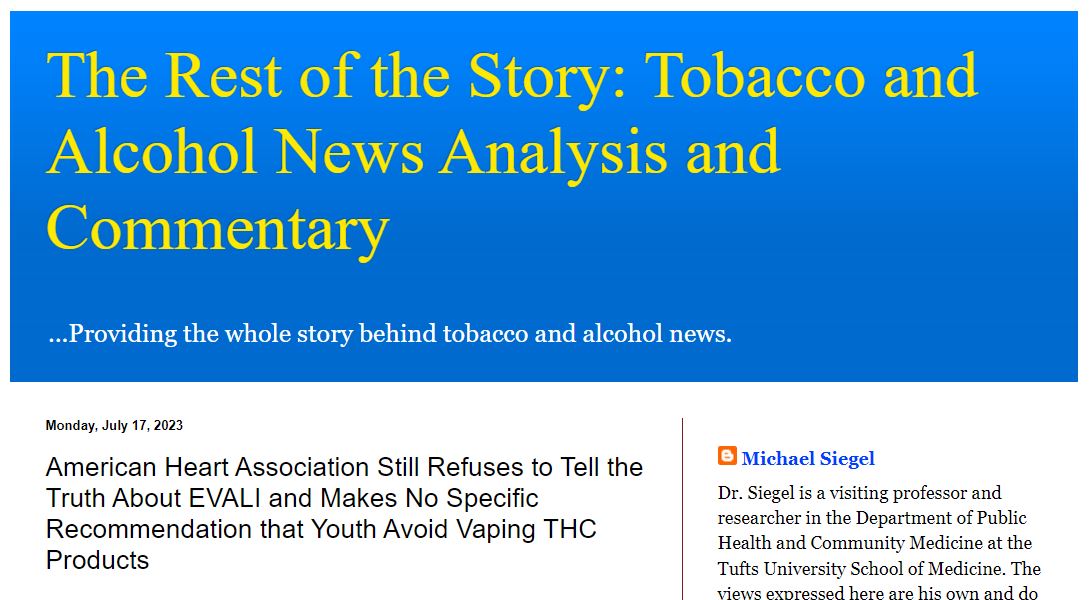 American Heart Association Still Refuses to Tell the Truth About EVALI and Makes No Specific Recommendation that Youth Avoid Vaping THC Products
tobaccoanalysis.blogspot.com/2023/07/americ…