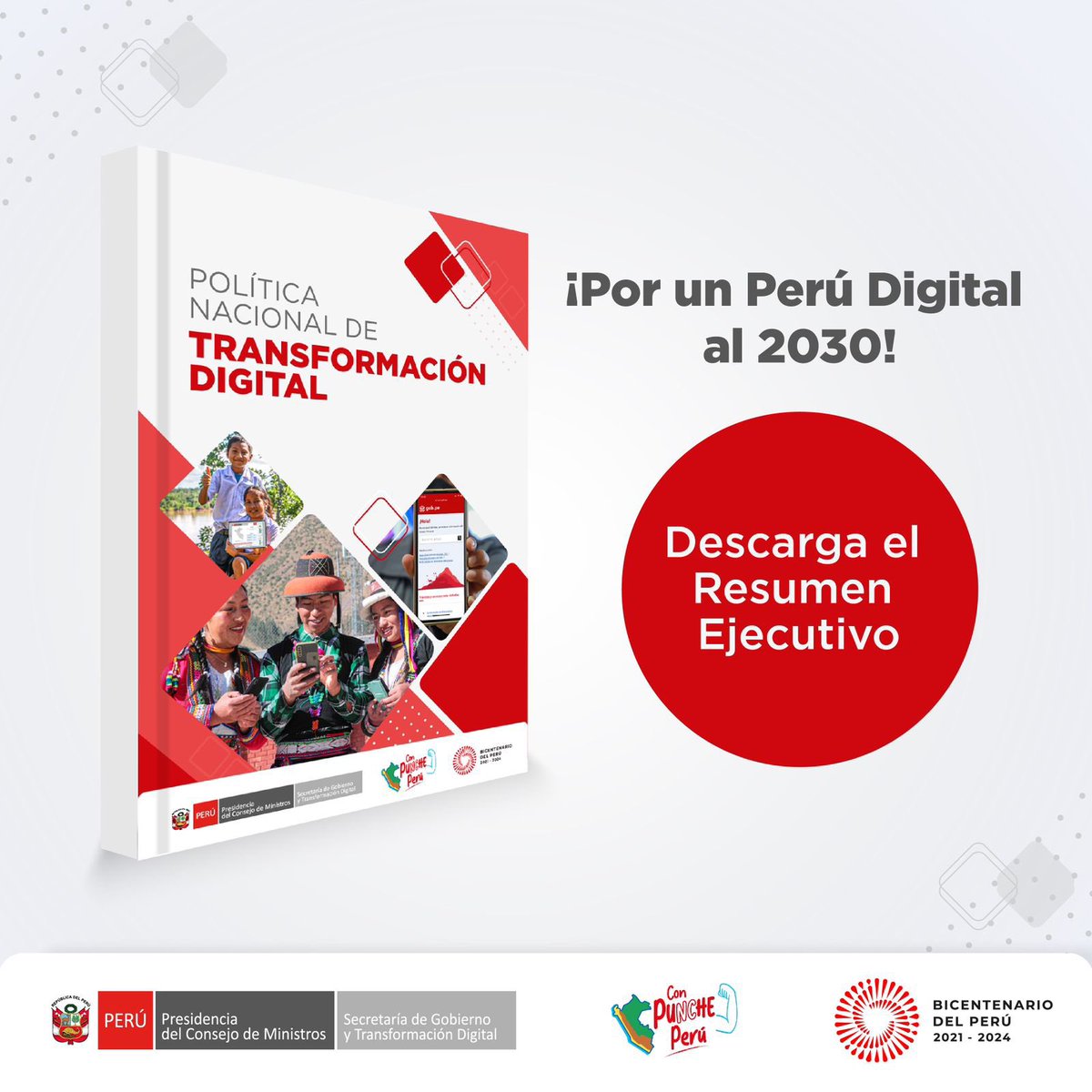 #BuenasNoticias 🇵🇪 | !Hoy se publicó la Política Nacional de Transformación Digital marcando un hito y un decidido impulso al proceso de transformación digital del Perú hacia el 2030 en favor de la ciudadanía!

☝️Descarga el documento en: gob.pe/pntd