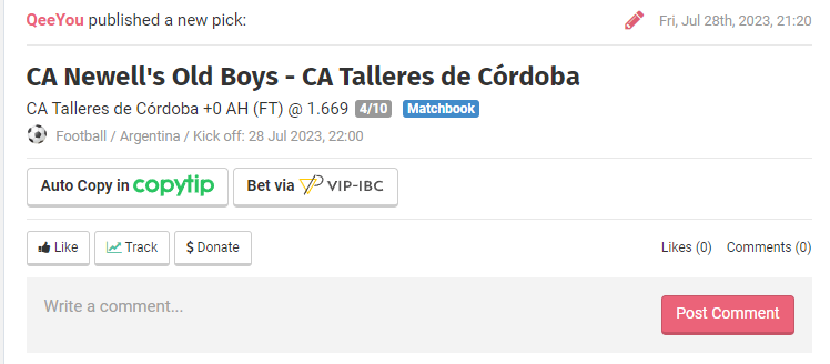 QeeYouBet's tweet image. Argentina Liga Profesional🇦🇷

⚽️CA Newell's Old Boys - CA Talleres de Córdoba

Pick : Talleres de Córdoba DNB (Remboursé si match N)

Mise : 2%

Dispo en arjel 
Un maximum de #RT🔁#FAV❤️pour soutenir et si vous suivez.  

#TeamParieur