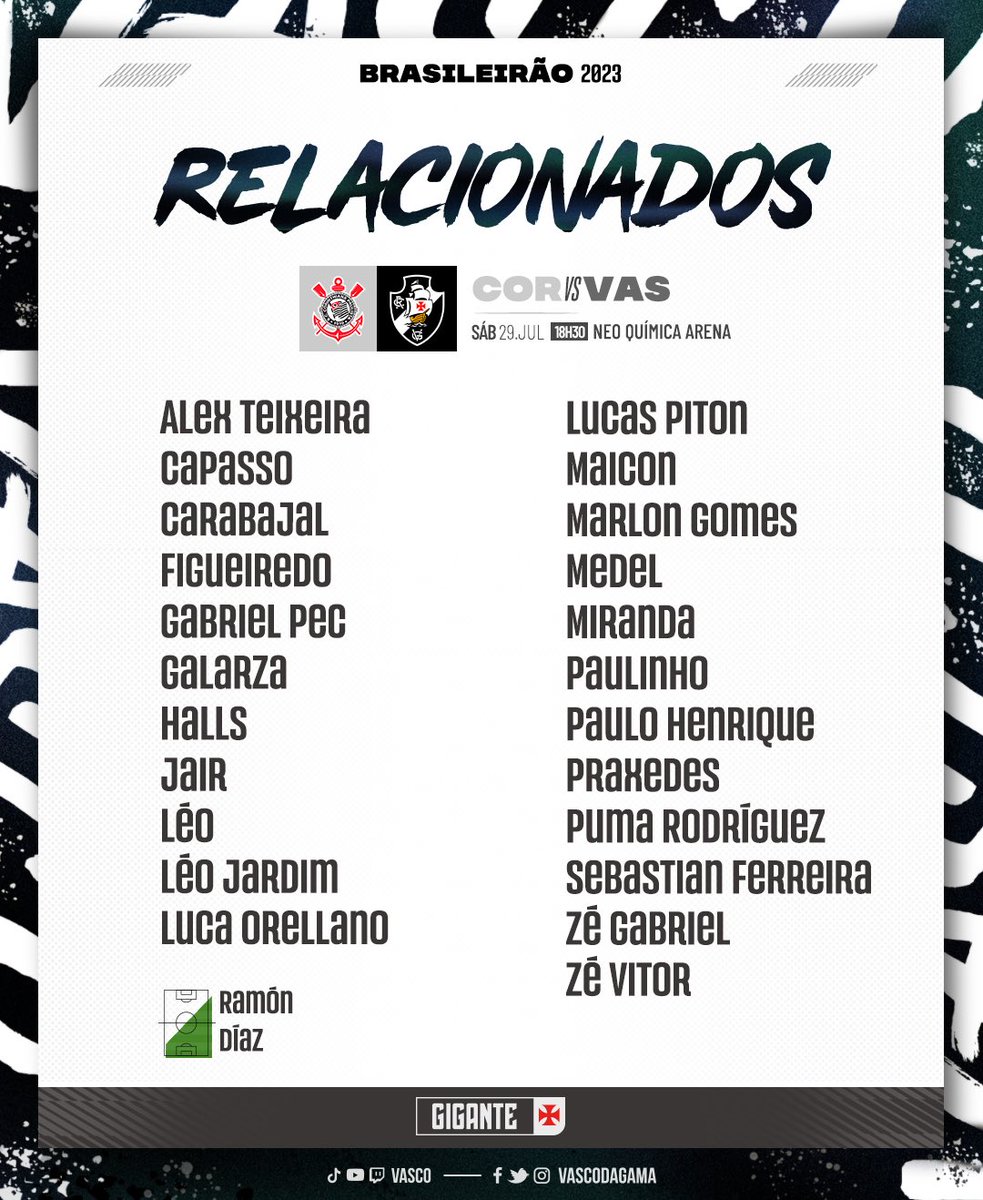 📋 Relacionados para o duelo com o Corinthians 💢

#CORxVAS
#RelacionadosVasco
#VascoDaGama
