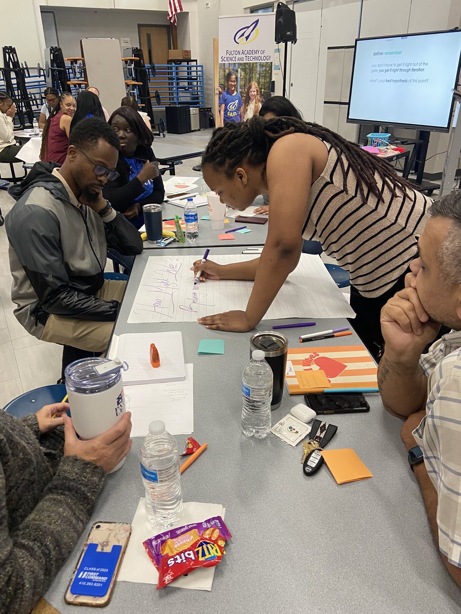 MaryMiller110's tweet photo. Today our new staff can for their very first day @FASTK8Charter - we had some fun doing a design thinking lap to get them set and prepared for the new school year. I’m so proud of them! #principallife #fast2thefuture #newyearnewkids https://t.co/w3IBSd6vb5