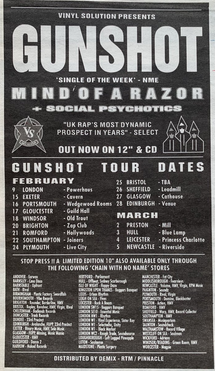 Gunshot on tour! NME, 5 February 1994. #NME #MyLifeInTheUKMusicPress #1994