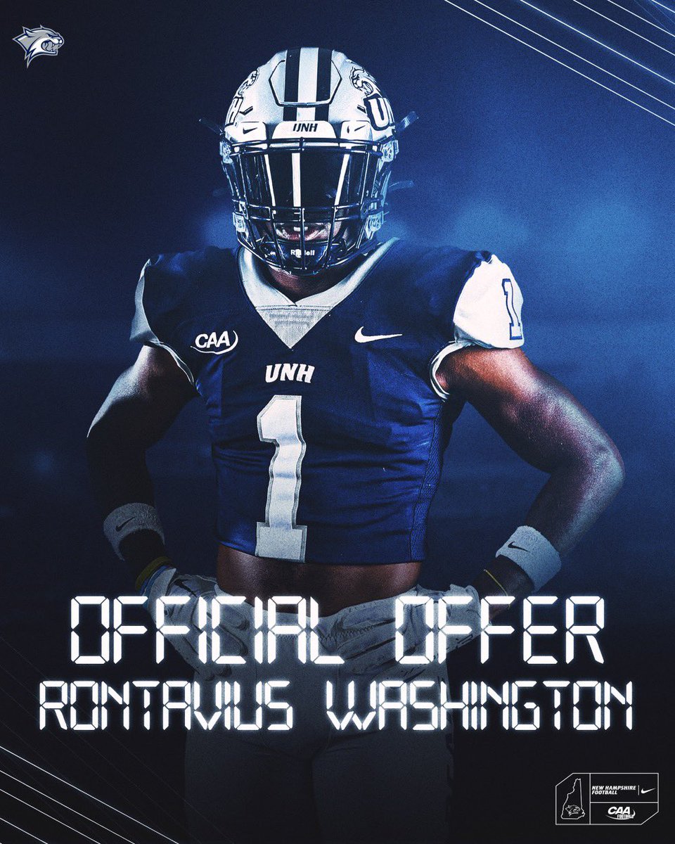 Rontavius Washington (@rontaviuswash1) on Twitter photo After talking to the coaches at the University Of New Hampshire I was blessed with my first D1 offer I am very grateful and blessed for this opportunity… Thank you. <a href="/rwsantos2/">Rick Santos</a> @CoachWatkinsUNH <a href="/UNHWildcats/">UNH Wildcats</a> <a href="/LymanFootball24/">Lyman Greyhound Football</a> @JonesJermel <a href="/CoachEdison3/">Coach Eddy</a> <a href="/Coach_Cohen1/">Coach Cohen</a> After talking to the coaches at the University Of New Hampshire I was blessed with my first D1 offer I am very grateful and blessed for this opportunity… Thank you. <a href="/rwsantos2/">Rick Santos</a> @CoachWatkinsUNH <a href="/UNHWildcats/">UNH Wildcats</a> <a href="/LymanFootball24/">Lyman Greyhound Football</a> @JonesJermel <a href="/CoachEdison3/">Coach Eddy</a> <a href="/Coach_Cohen1/">Coach Cohen</a>