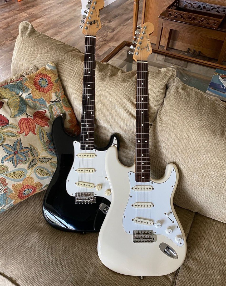 Fender's tweet photo. Kick back and relax with these rad Squier Strats from meadowdude on IG for this #FenderFanMail. Tag us in your gear for a chance to be featured next. https://t.co/NxotnJVnxZ