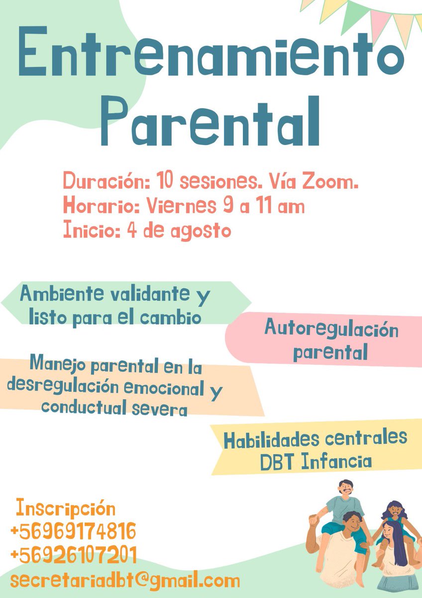 DBTChile's tweet photo. Taller de Entrenamiento Parental basado en el modelo DBT-C (niños). https://t.co/uRfY8MlfmY