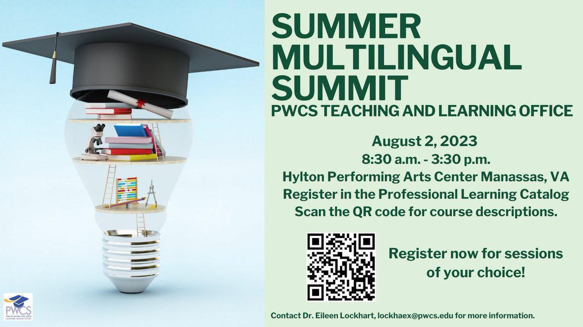 EL Instructional Services (@elofficepwcs) on Twitter photo There are still seats available for the Summer ML Summit starting next week. Come see, hands-on @AppleEdu at work for MLs, <a href="/EllevationEd/">Ellevation Education</a> and <a href="/LexiaLearning/">Lexia</a> plus many more! <a href="/TheColon_s/">Lynmara Colón, PhD</a> <a href="/eileenrbl/">Eileen Lockhart, Ed.D.</a> Register in the Professional Learning Catalog. Scan the QR code for course details. There are still seats available for the Summer ML Summit starting next week. Come see, hands-on @AppleEdu at work for MLs, <a href="/EllevationEd/">Ellevation Education</a> and <a href="/LexiaLearning/">Lexia</a> plus many more! <a href="/TheColon_s/">Lynmara Colón, PhD</a> <a href="/eileenrbl/">Eileen Lockhart, Ed.D.</a> Register in the Professional Learning Catalog. Scan the QR code for course details.
