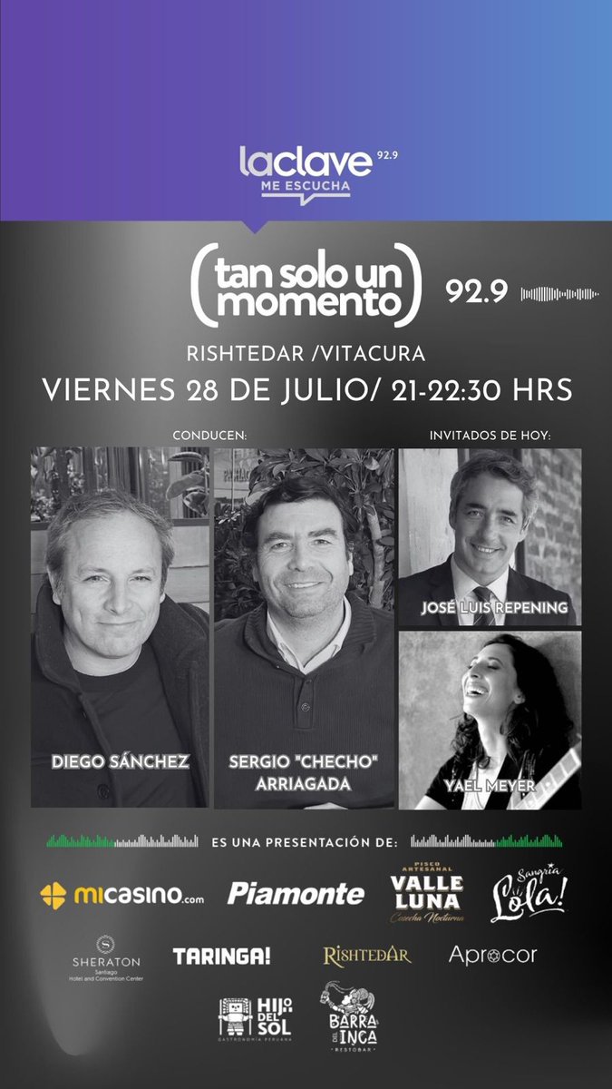 A las 21 horas "Tan Solo un Momento" junto a <a href="/DiegoSanchezJ/">Diego Sanchez J.</a> y <a href="/chechoapes/">Sergio Arriagada</a> desde el <a href="/Rishtedar/">Rishtedar</a> de Vitacura.