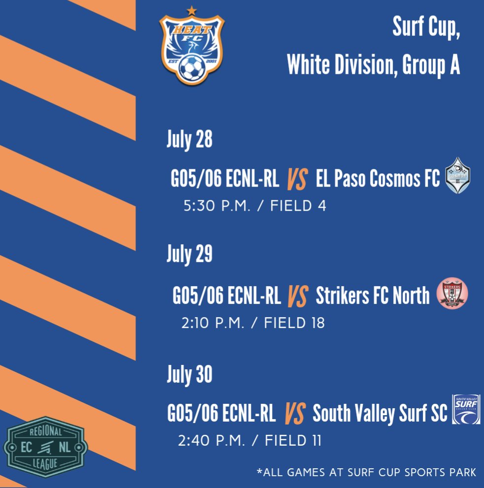 LVHEATSURFSC's tweet photo. Good luck to the Heat G05/06 ECNL and the G05/06 ECNL-RL Teams at #SurfCup this weekend in San Diego! #WeAreHeat #HeatFC #soccer @ECNLgirls https://t.co/mkV1yRWFlM