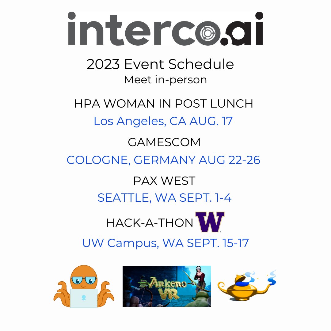 Interco.ai (@interco_ai) on Twitter photo <a href="/Interco_ai/">Interco.ai</a> has added NEW dates to our Event Schedule! If you are attending any of these events our team would love to connect! 🔗
#intercoai #technology #Gamescom2023 #PAXWEST #networking #BusinessGrowth #FutureTech #VR #AR #TechEvent #letsconnect <a href="/Interco_ai/">Interco.ai</a> has added NEW dates to our Event Schedule! If you are attending any of these events our team would love to connect! 🔗
#intercoai #technology #Gamescom2023 #PAXWEST #networking #BusinessGrowth #FutureTech #VR #AR #TechEvent #letsconnect