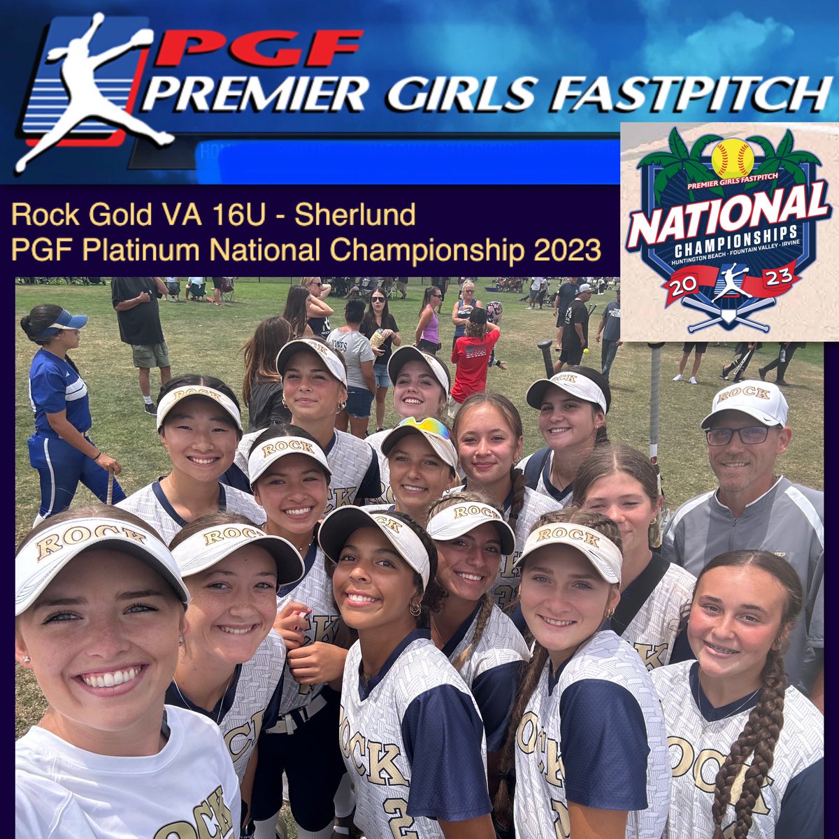 RockGoldVA16U's tweet photo. Golden State of mind for Rock Gold VA! Thank you @PGFnetwork for a wonderful week! βοΈπΈπ€π΄π₯ Rock Gold VA 16U - Sherlund. PGF Platinum National Championship 2023 #TogetherWeROCK #PlayYourACE #pgfnationals2023 #PlayPGF https://t.co/RyszBSQ5YV