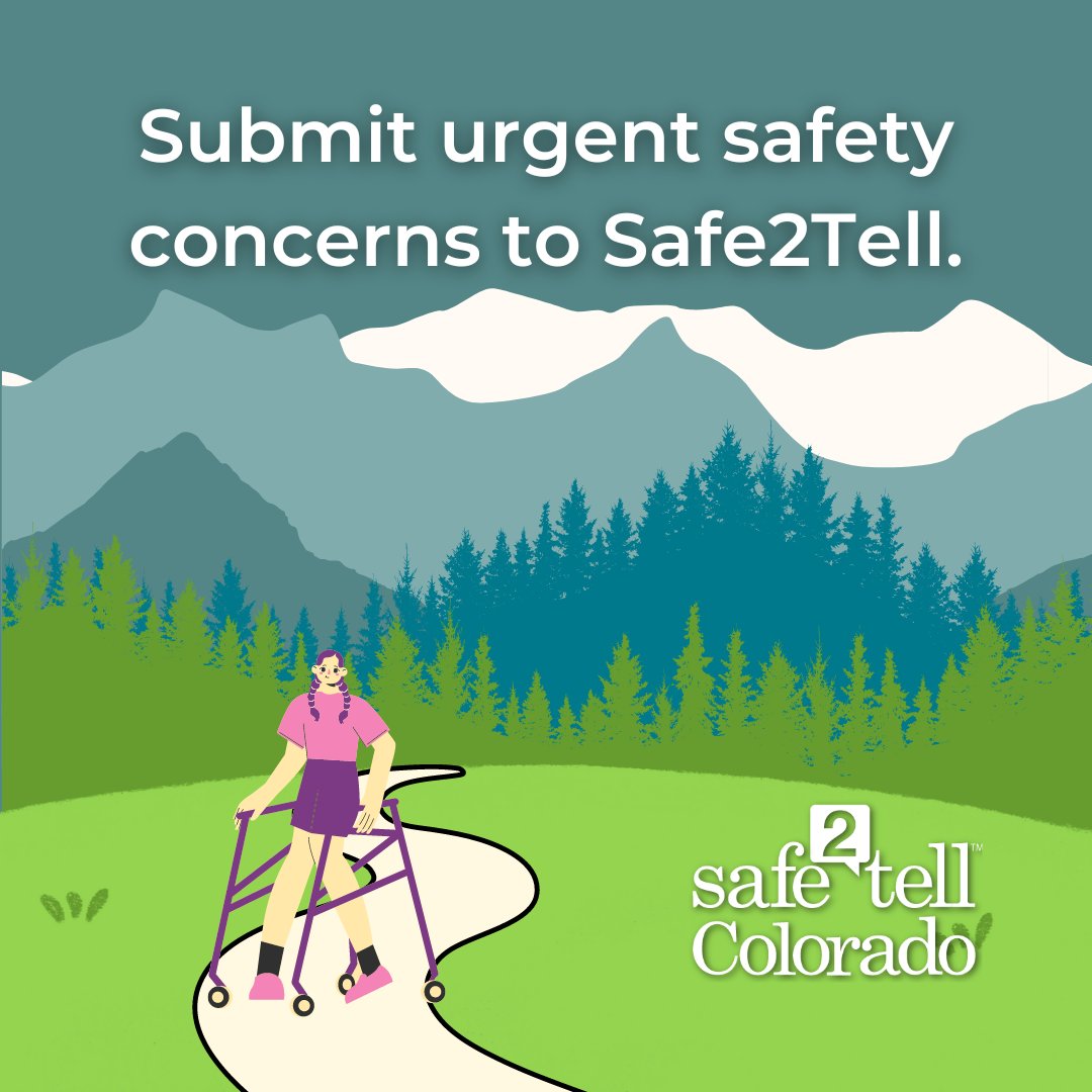 Safe2TellCO's tweet photo. Report urgent safety concerns at any time at 1-877-542-7233, https://t.co/9qhdF14BeN, or through our app.
#Safe2Tell #Safe2TellCO #colorado #coloradoschools #schoolsafety https://t.co/wu5EXYdnEL