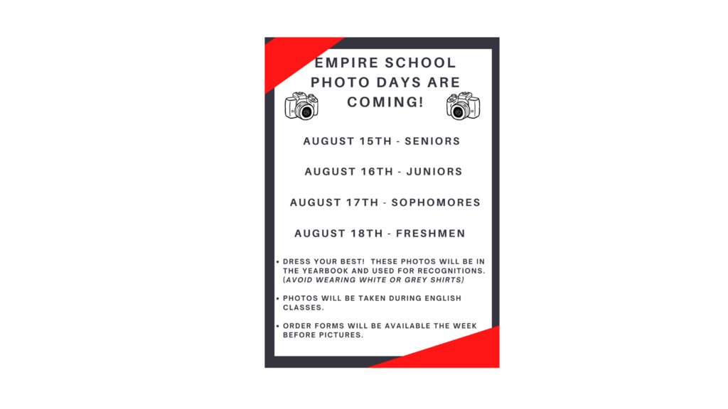 EHS PHOTO DAYS ARE COMING!