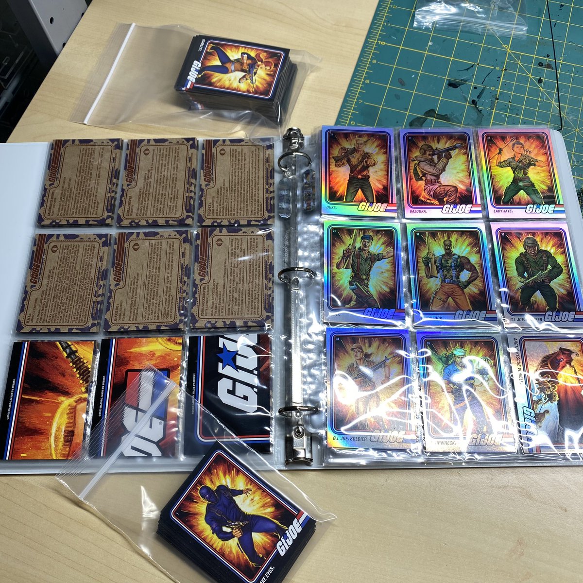 BoilandPop's tweet photo. One complete set and an extra set of all non foil card. Beautiful, so happy to add these to the collection. #yojoe #gijoe #super7 #flagpoints https://t.co/xcuc8XELgW
