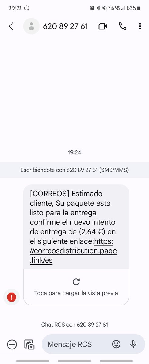 Luna_Jud's tweet photo. @CorreosAtiende buenas tardes, quería saber si este SMS recibido es vuestro o una estafa. No me suena que este esperando un pedido. Gracias https://t.co/d3Tvng0FZ1