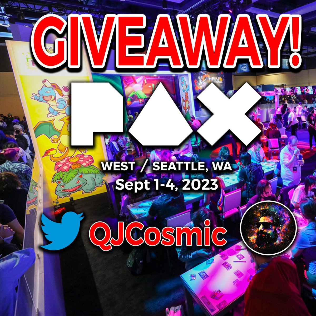 QjCosmic's tweet photo. Together with #PAXWest, we are giving away 5 badges to community members! To enter just make sure you are following here and comment your favorite Pokemon! Winners will be announced MONDAY July 31, so keep an eye out for a message from me! https://t.co/D7AskVyPG4
