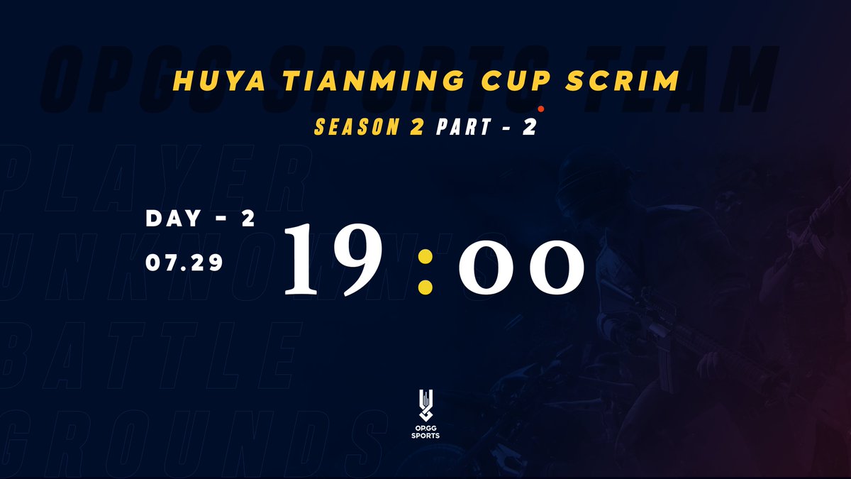 OPGG_SPORTS's tweet photo. [Huya TianMingCup Season 2 Part-2 Day-2]

잠시후 오피지지 스포츠가 2일 차 경기에 출전합니다.
오늘 주어진 매치 또한 최선을 다해 노력하겠습니다! 
오늘도 든든한 응원으로 함께해주세요!
감사합니다.

#OPGGSPORTS #OPGGWIN #OPGG_PUBG https://t.co/BAVSK1KxqR