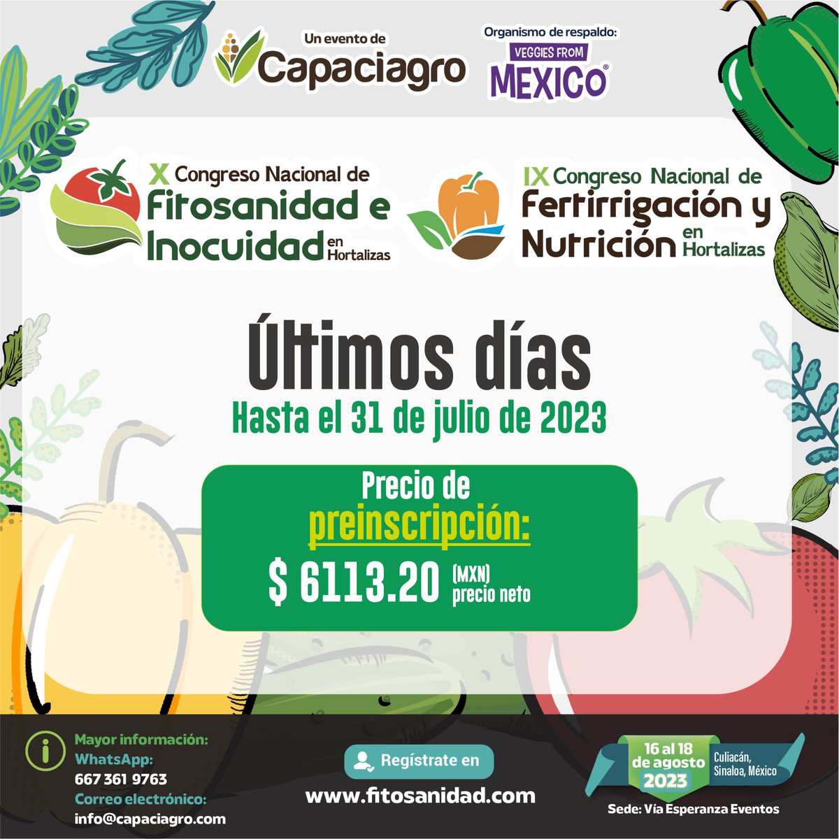 Se acerca la fecha para cerrar el precio de preinscripción, aprovecha ahora, no quedes fuera. Registrate ya: fitosanidad.com/registrate/