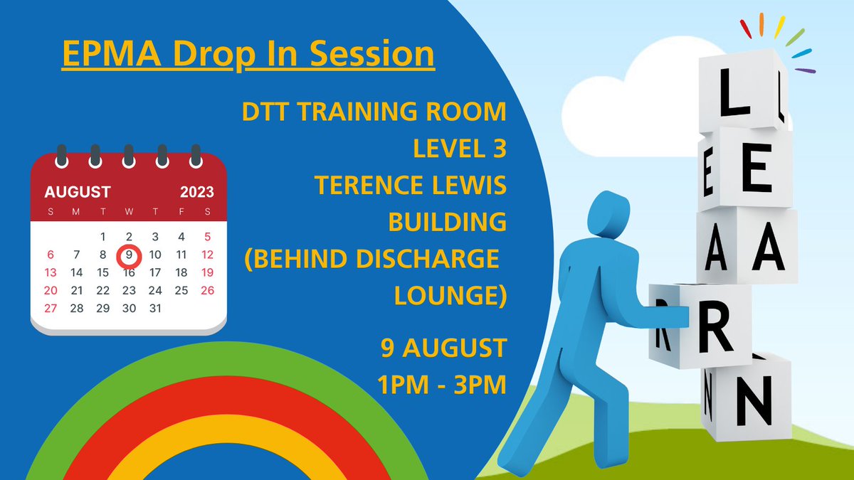 University Hospitals Plymouth NHS Trust D&I Dept (@uhp_imt) on Twitter photo On Wed 9th Aug, the Clinical Systems Trainers are hosting a drop in session on all things EPMA.
Session will run 1- 3pm in the DTT training room (level 3) so make sure to drop if you need any help, support or guidance with using EPMA.
#heretohelp <a href="/UHP_NHS/">University Hospitals Plymouth NHS Trust</a> <a href="/JocGee/">Jocelyn</a> <a href="/eoinB86/">Eoin Barnes</a> On Wed 9th Aug, the Clinical Systems Trainers are hosting a drop in session on all things EPMA.
Session will run 1- 3pm in the DTT training room (level 3) so make sure to drop if you need any help, support or guidance with using EPMA.
#heretohelp <a href="/UHP_NHS/">University Hospitals Plymouth NHS Trust</a> <a href="/JocGee/">Jocelyn</a> <a href="/eoinB86/">Eoin Barnes</a>
