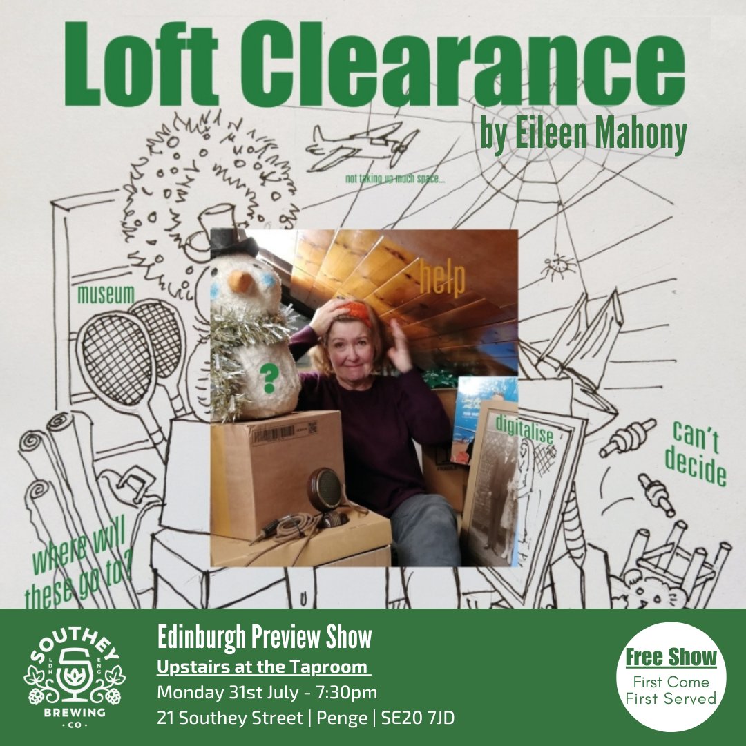 SoutheyBrewing's tweet photo. Upstairs at the Taproom...
🎭
'Loft Clearance' is a 50 minute one-woman spoken word show by Eileen Mahony.
Tickets are free and available on the door on the day. Only 24 seats, so arrive in good time and grab a drink from the bar!
#edinburghpreview #penge #SE20 #taproom https://t.co/ktCxCtK58d